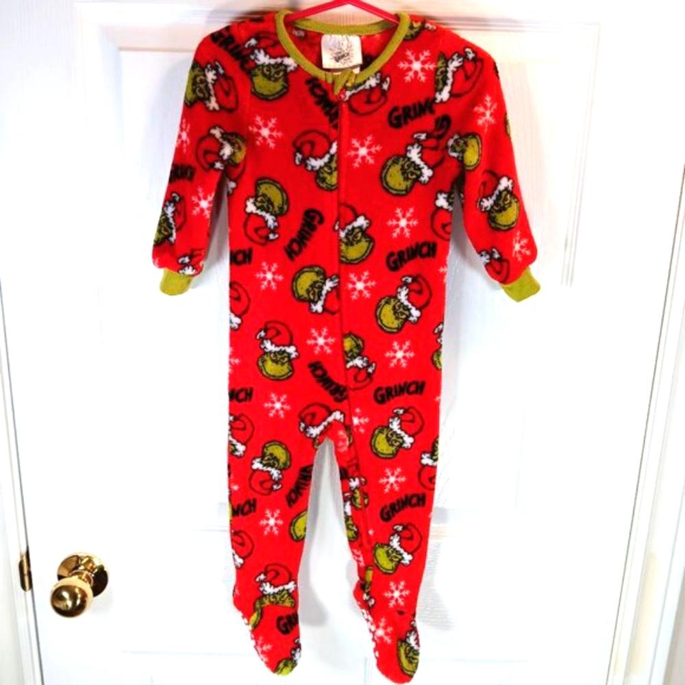 The Grinch Baby Fleece Footie Pajamas Size 12-18M Cozy Red Green Christmas